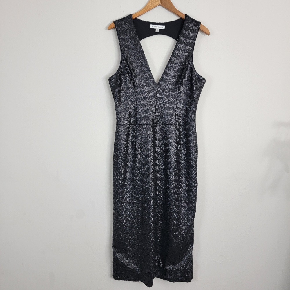 Dress The Population Black Sequin Dres Halter Low back Midi Cocktail XXL READ!